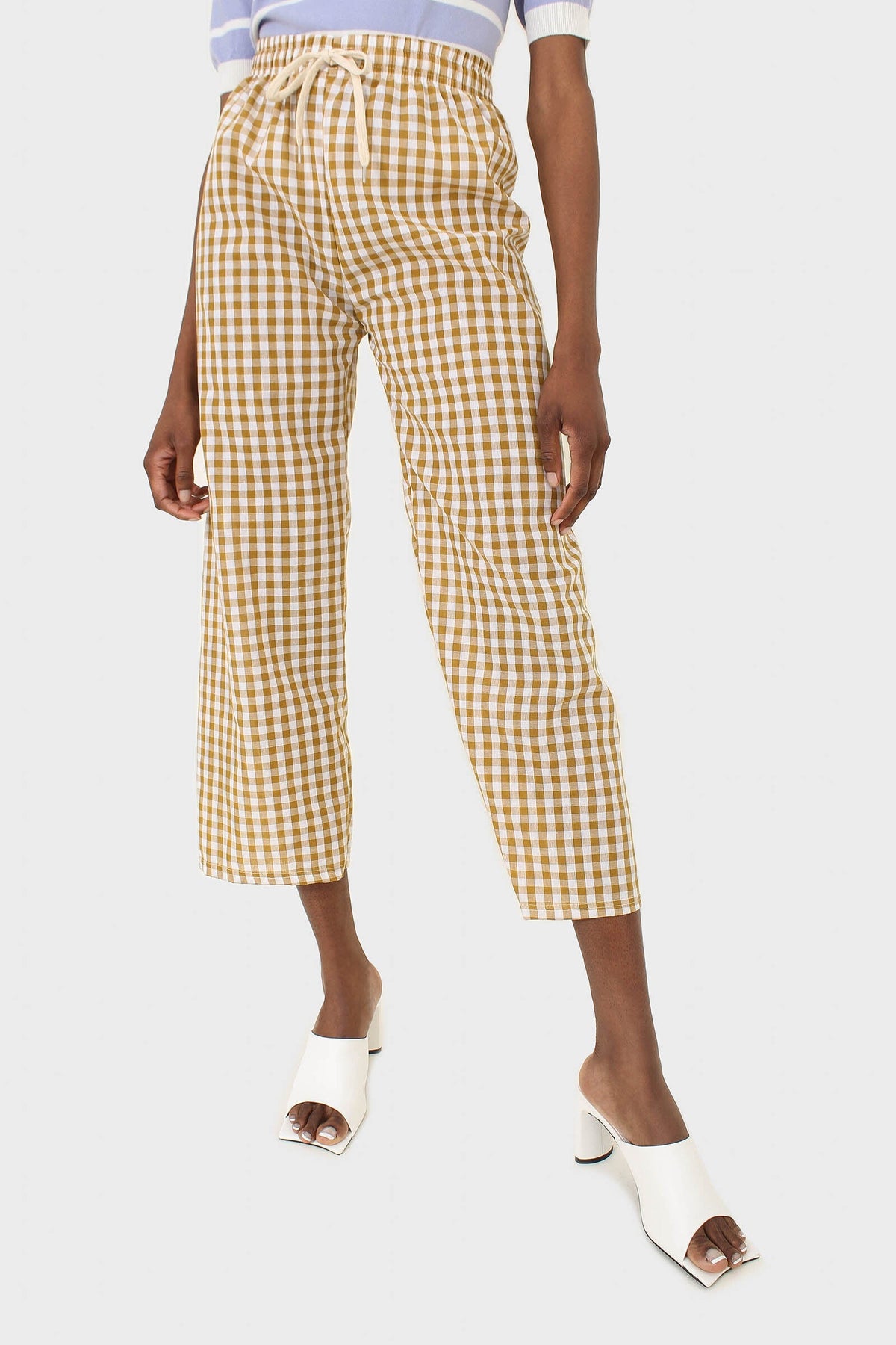 Mustard and white gingham loose fit trousers