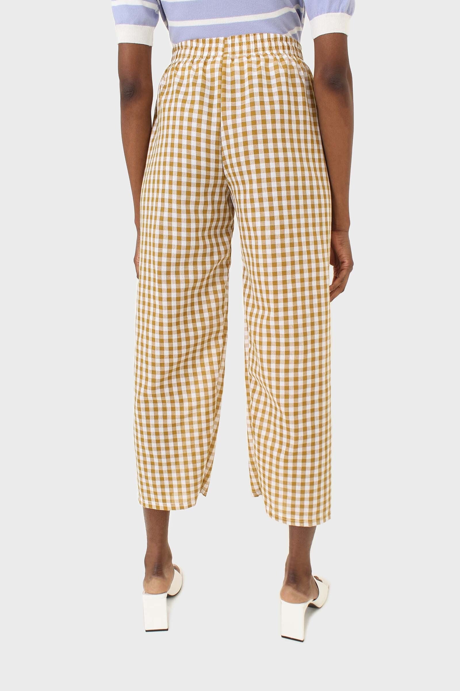Mustard and white gingham loose fit trousers
