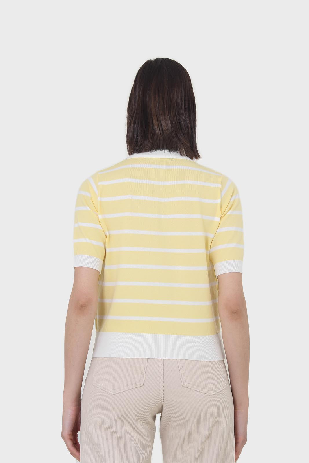 Yellow striped polo knit top