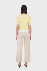 Yellow striped polo knit top