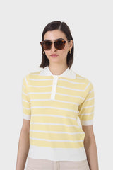 Yellow striped polo knit top