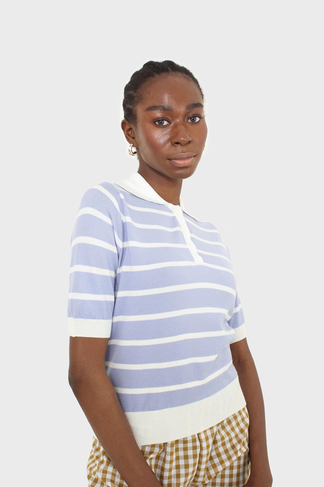 Blue striped polo knit top