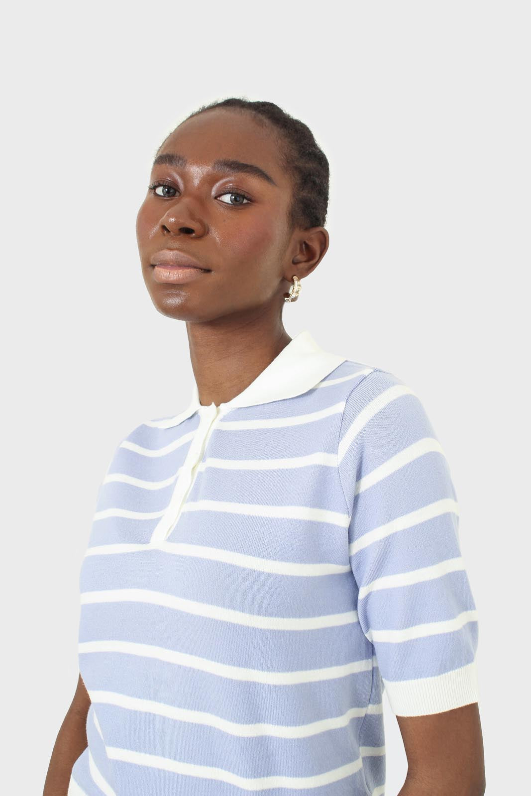 Blue striped polo knit top