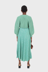 Green cross over balloon sleeve sweater