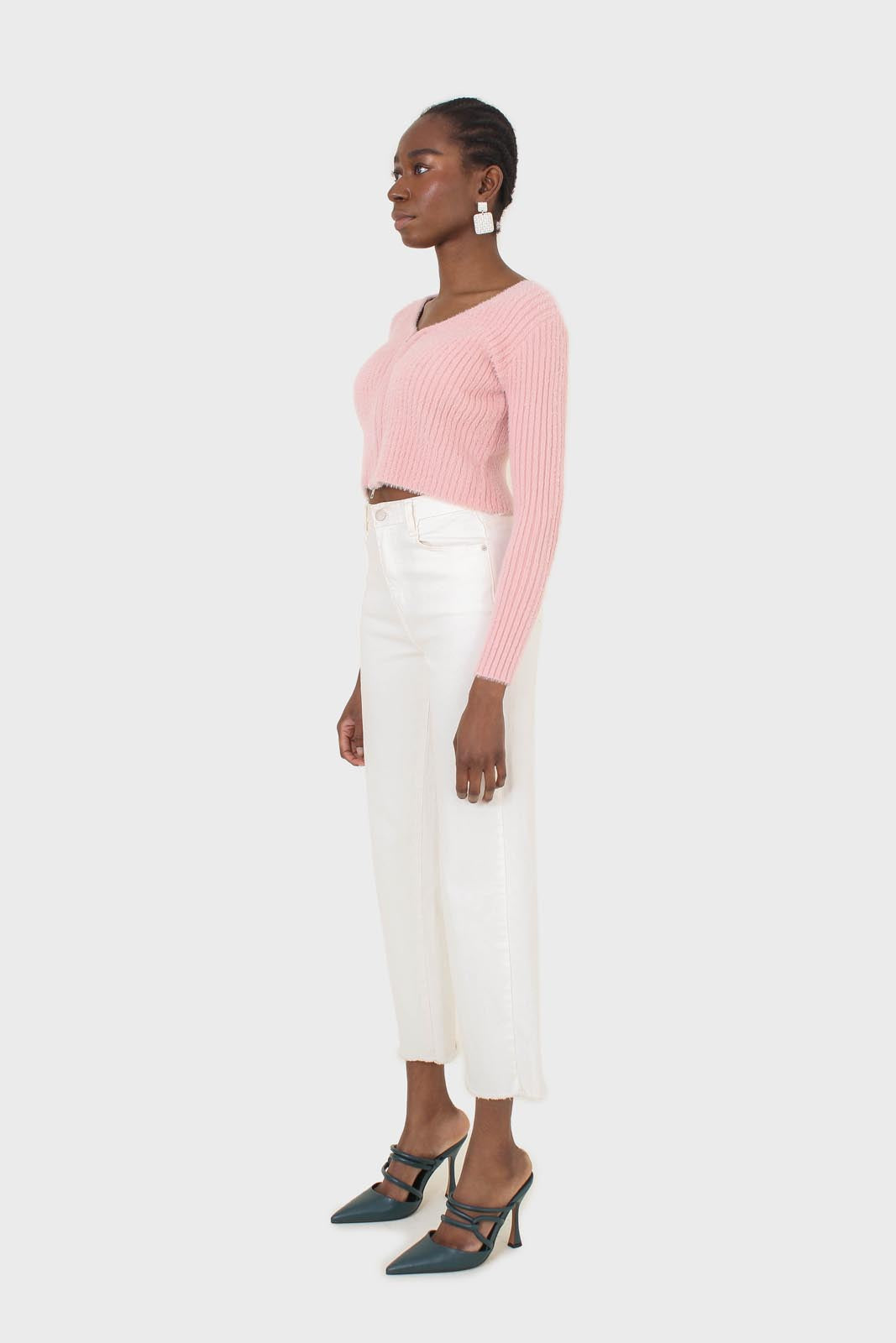 Baby pink ribbed zip cardigan
