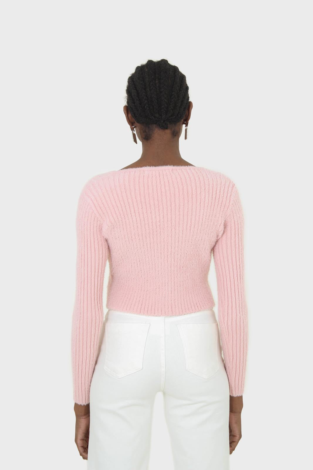 Baby pink ribbed zip cardigan