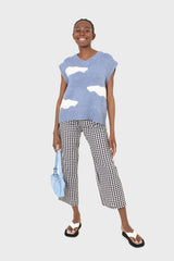 Blue and white intarsia cloud wool blend vest