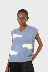 Blue and white intarsia cloud wool blend vest