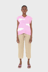 Pink and white intarsia cloud wool blend vest