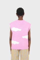 Pink and white intarsia cloud wool blend vest