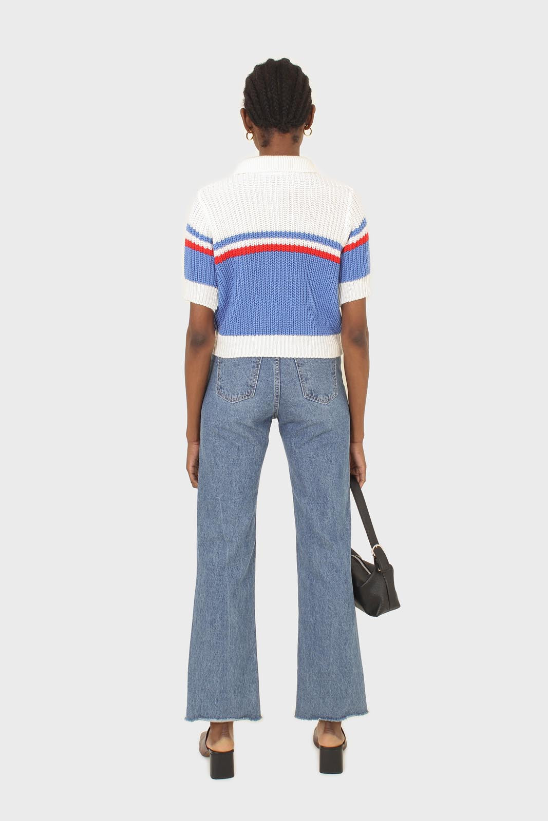 Blue and ivory polo short sleeve knit top