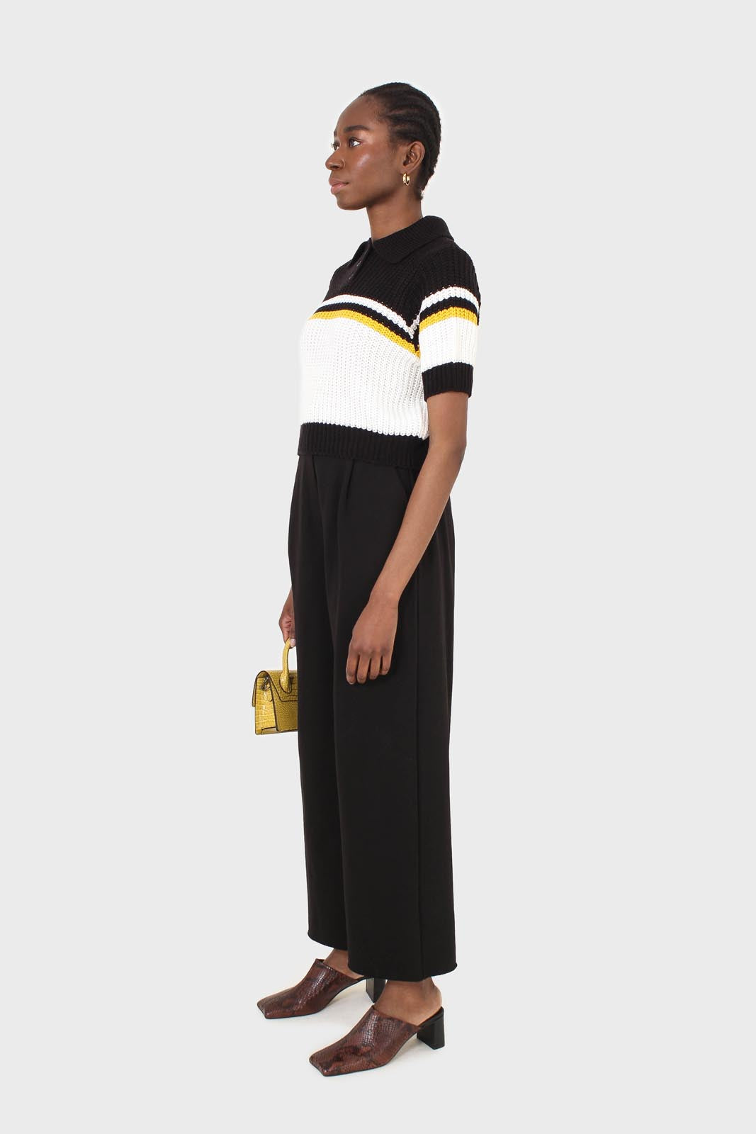 Black and ivory polo short sleeve knit top