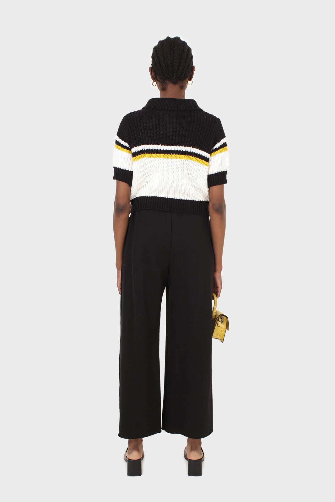 Black and ivory polo short sleeve knit top