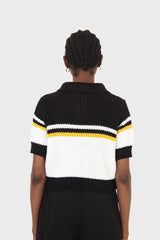 Black and ivory polo short sleeve knit top