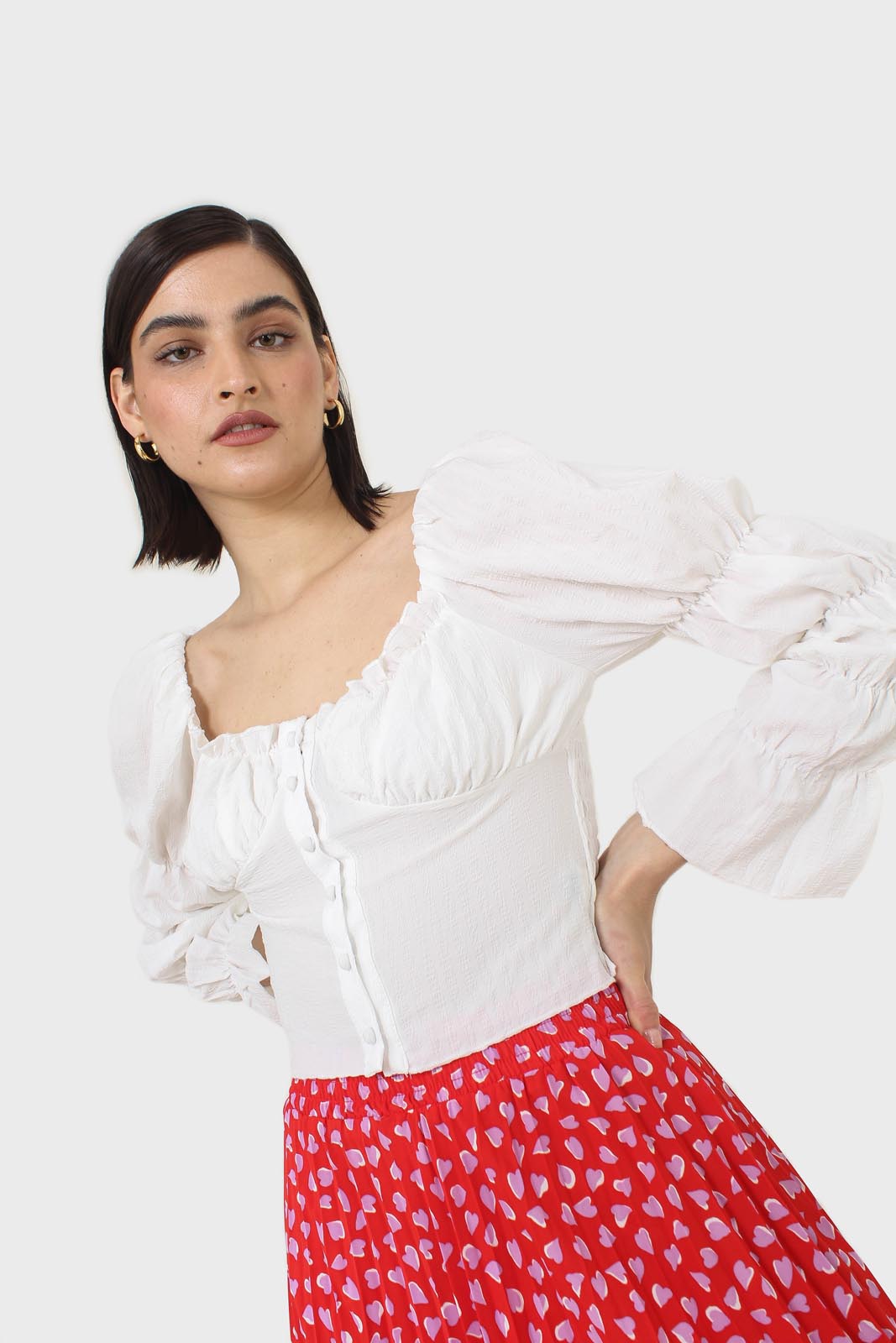 White button front detail bustier top