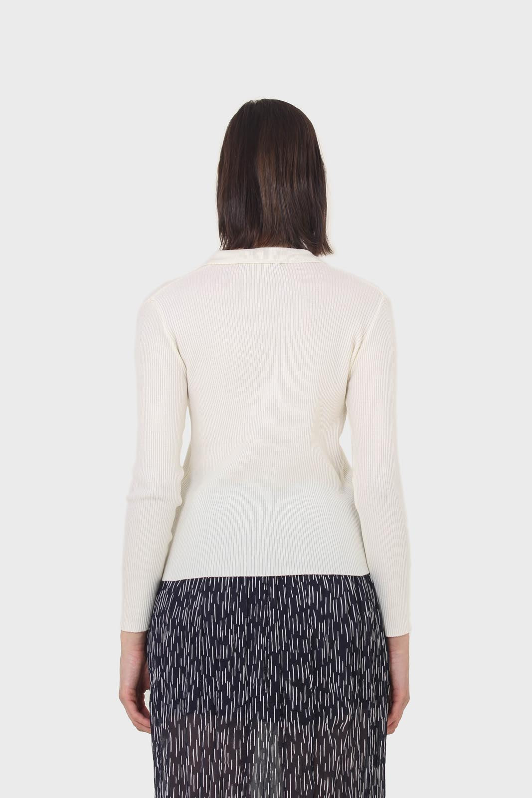 Ivory button front polo knit top