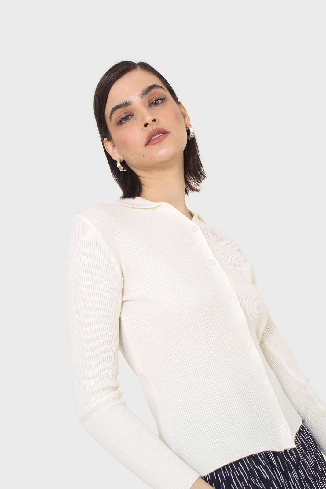 Ivory button front polo knit top