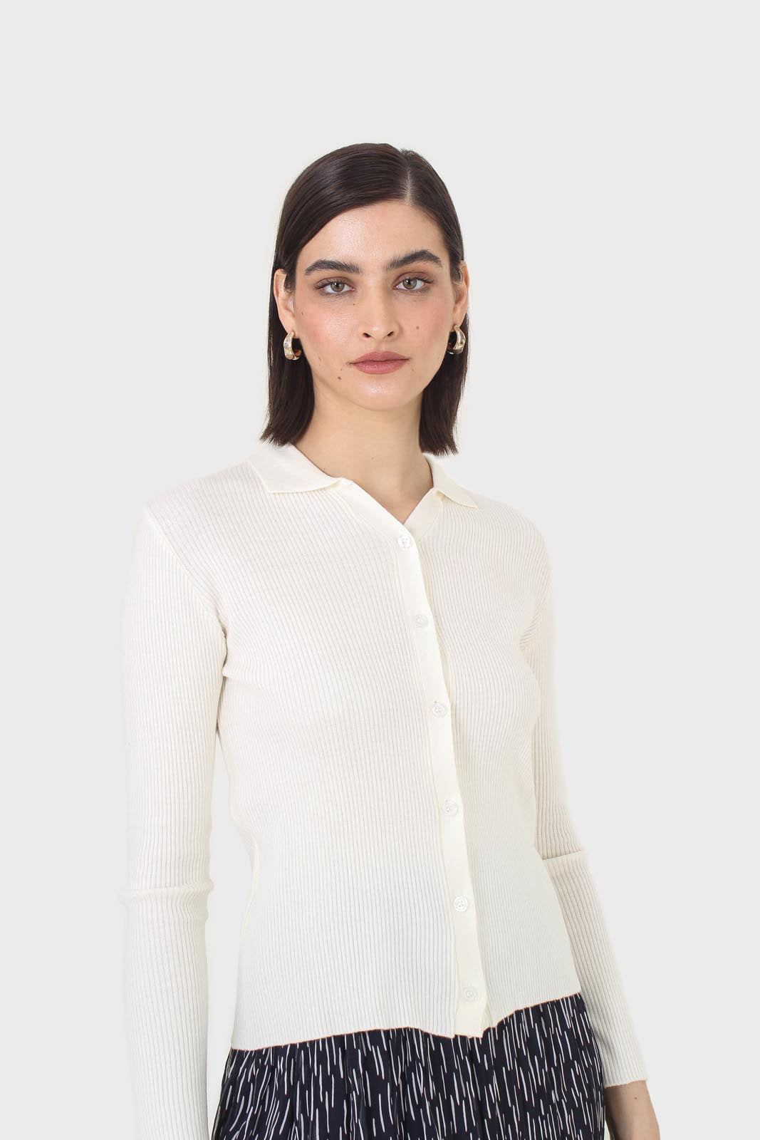 Ivory button front polo knit top
