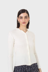 Ivory button front polo knit top