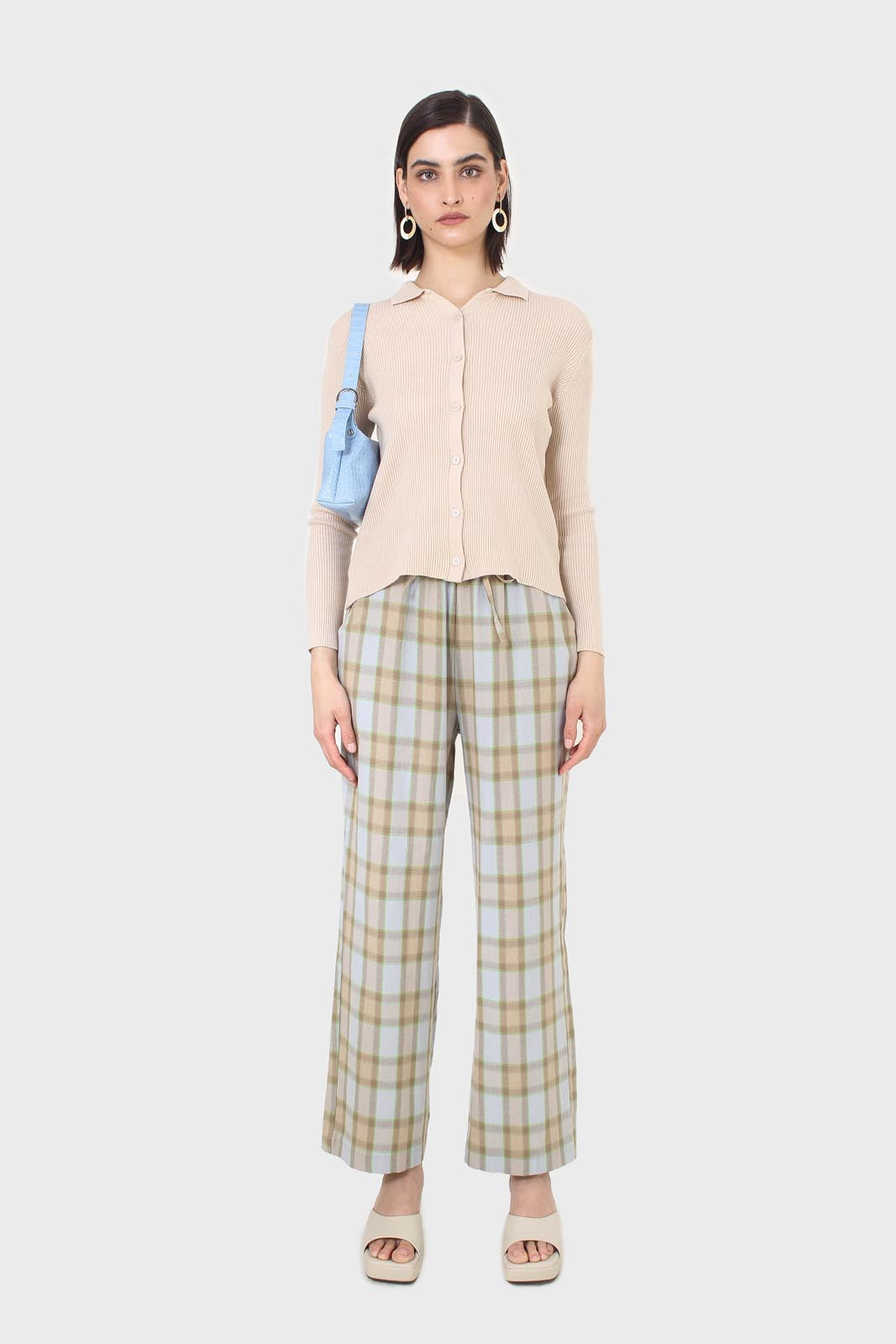 Beige button front polo knit top