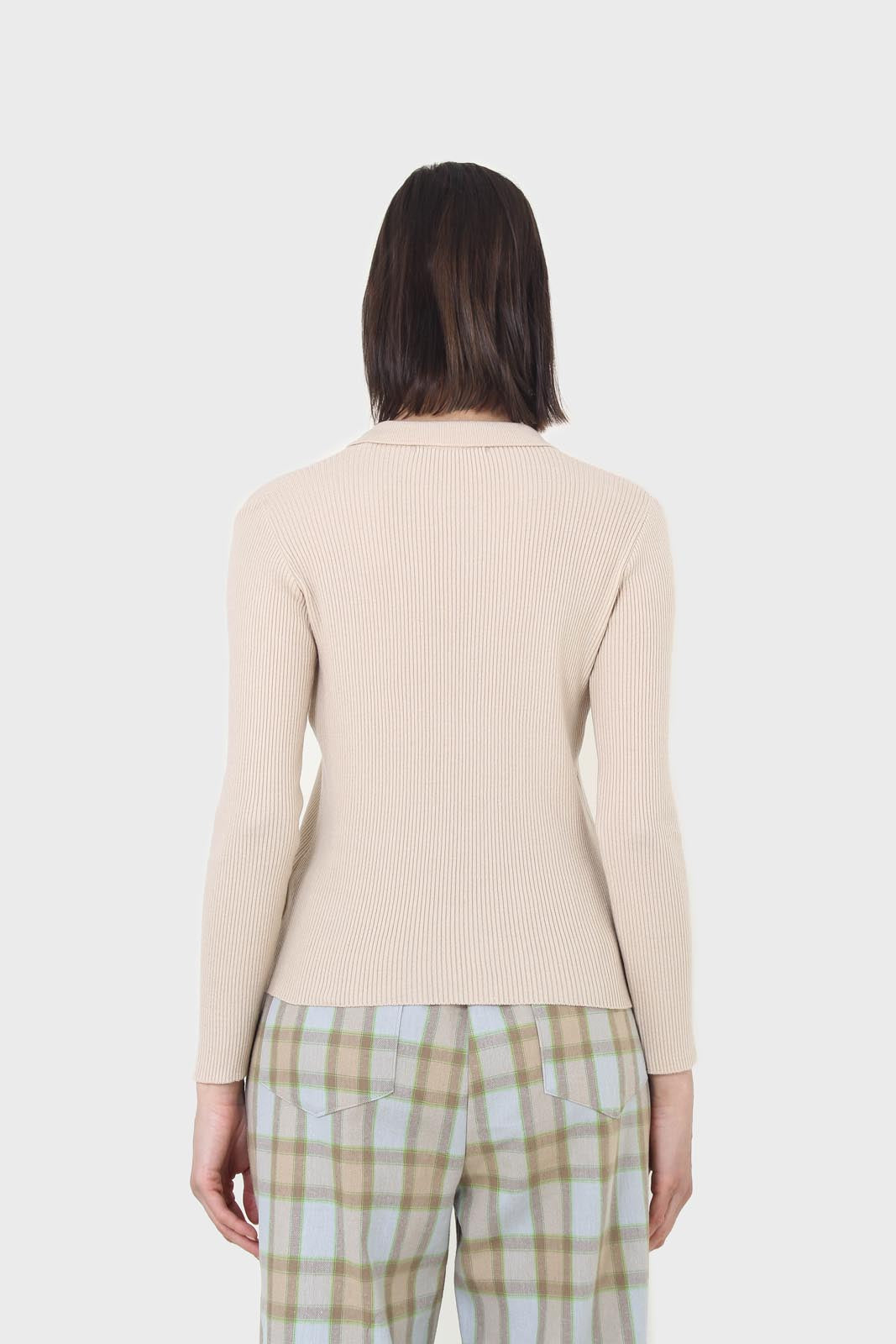 Beige button front polo knit top