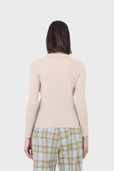 Beige button front polo knit top