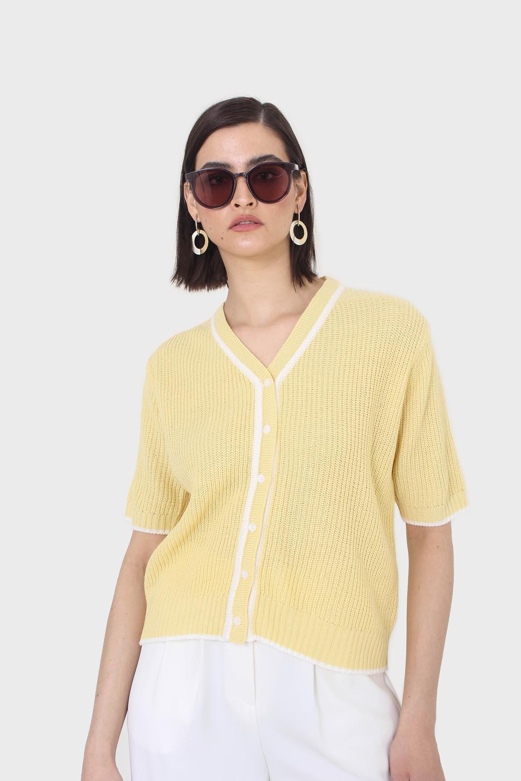 Yellow and ivory trim cardigan
