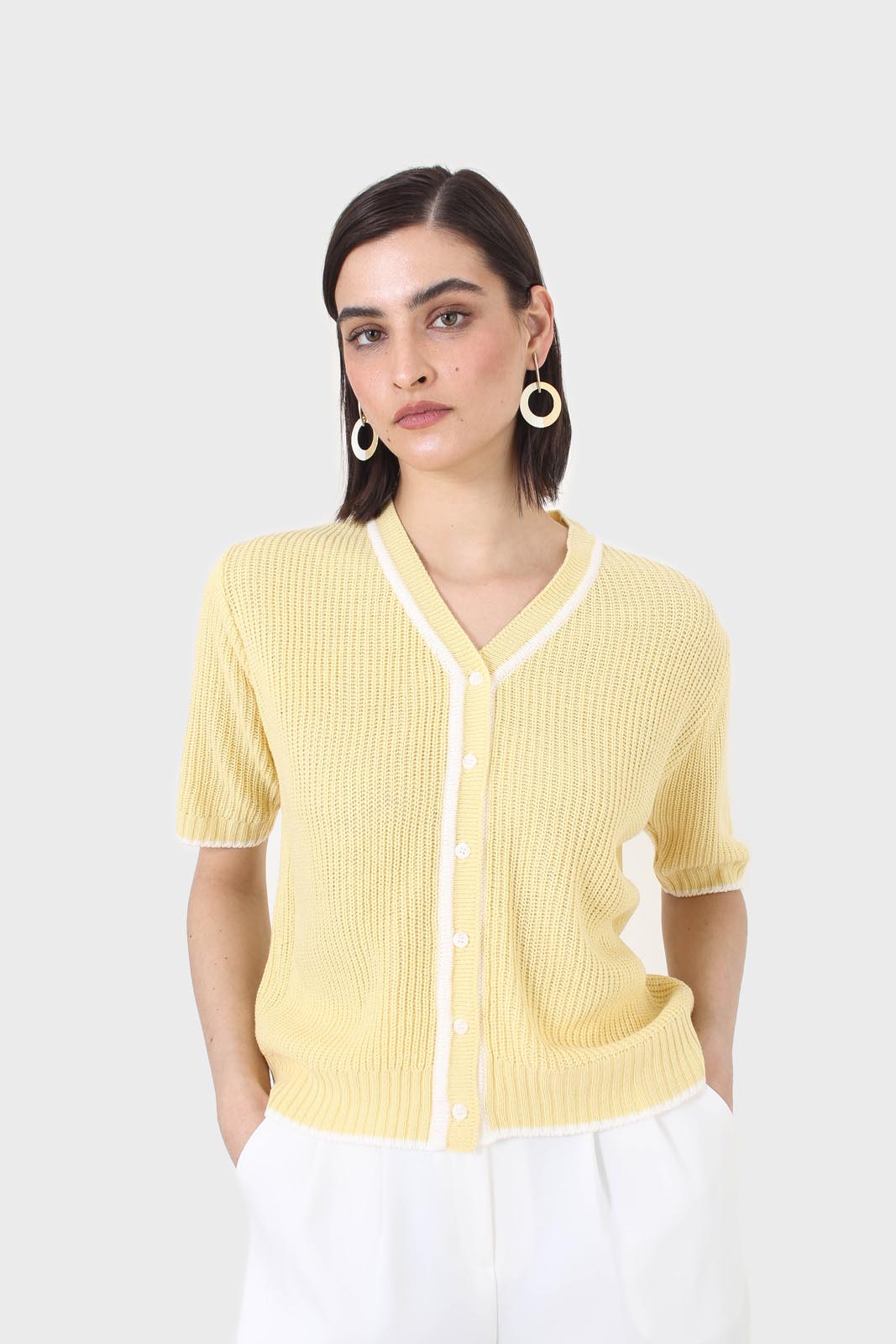 Yellow and ivory trim cardigan