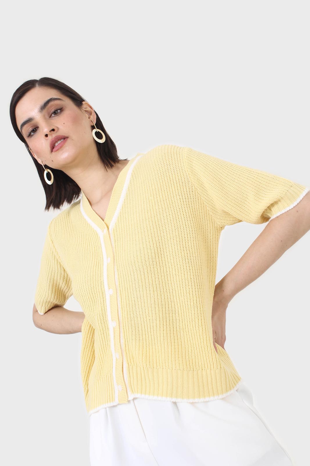 Yellow and ivory trim cardigan