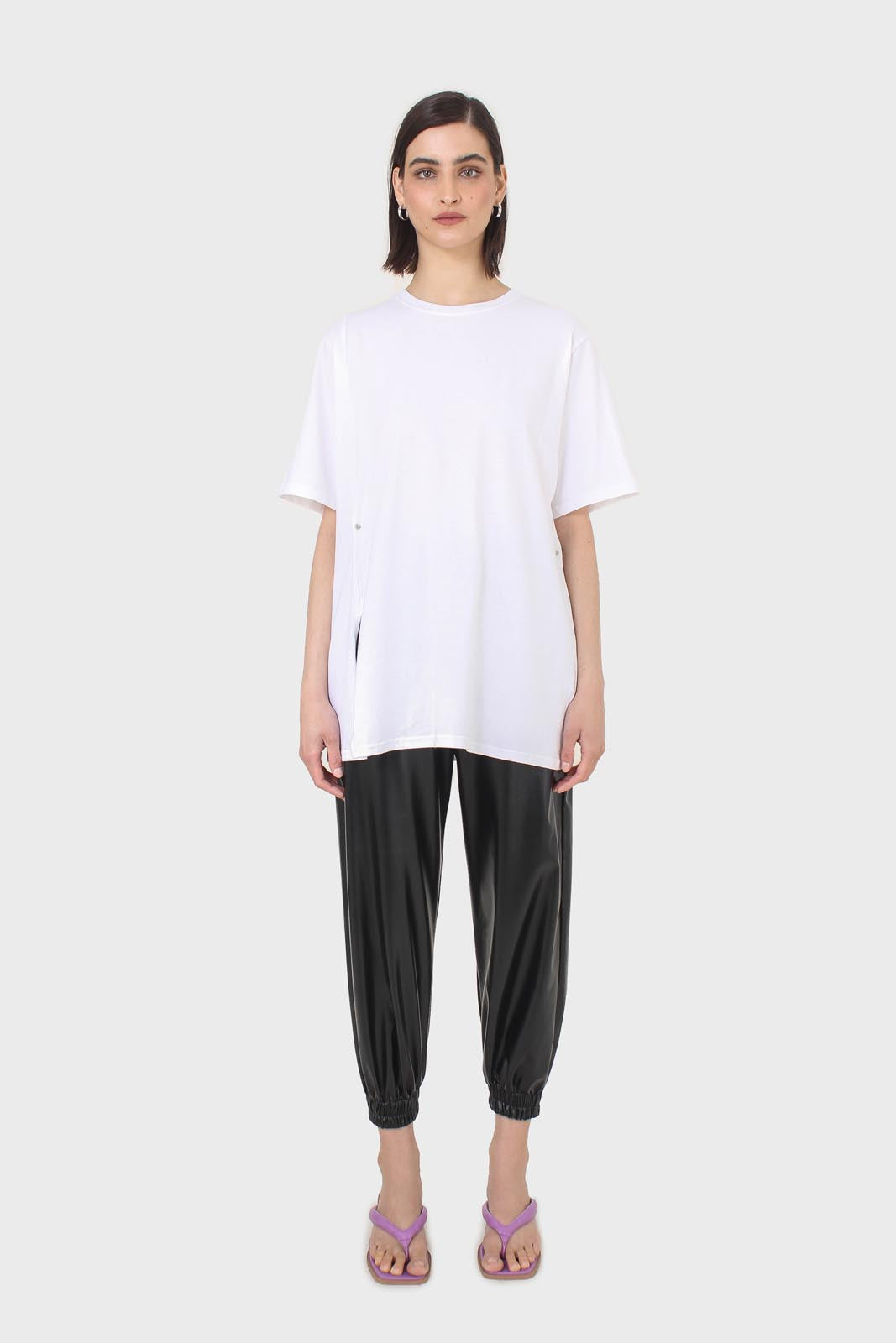 Ivory press stud detail draped top
