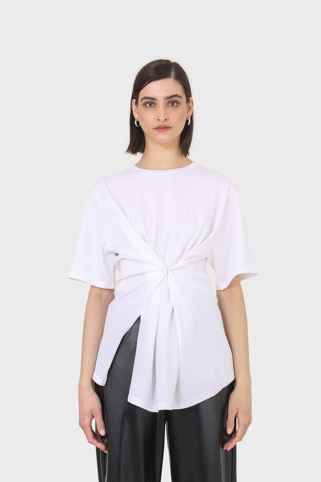Ivory press stud detail draped top
