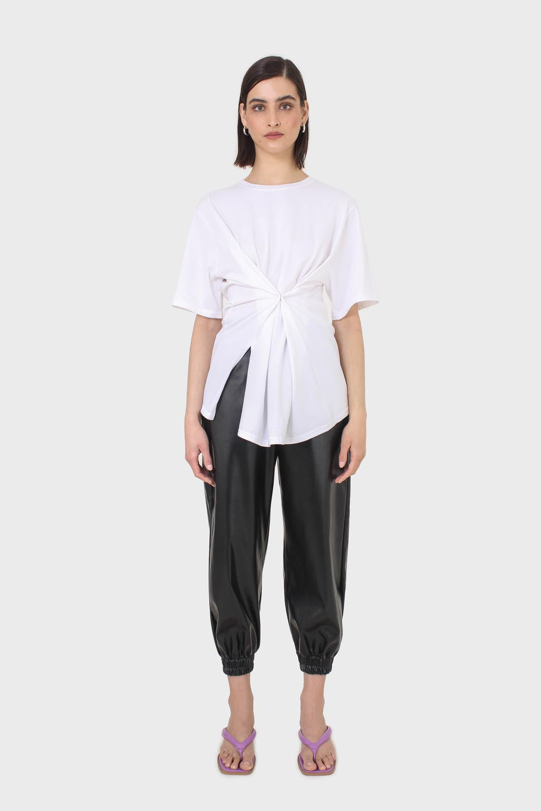 Ivory press stud detail draped top