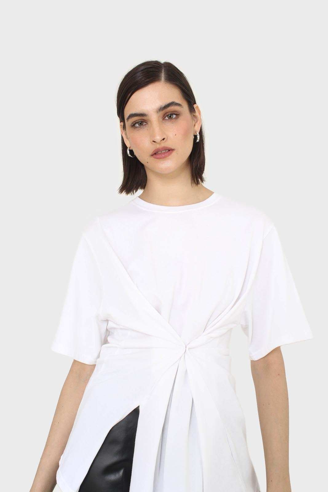 Ivory press stud detail draped top