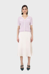 Beige metallic pleated midi skirt