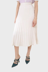 Beige metallic pleated midi skirt
