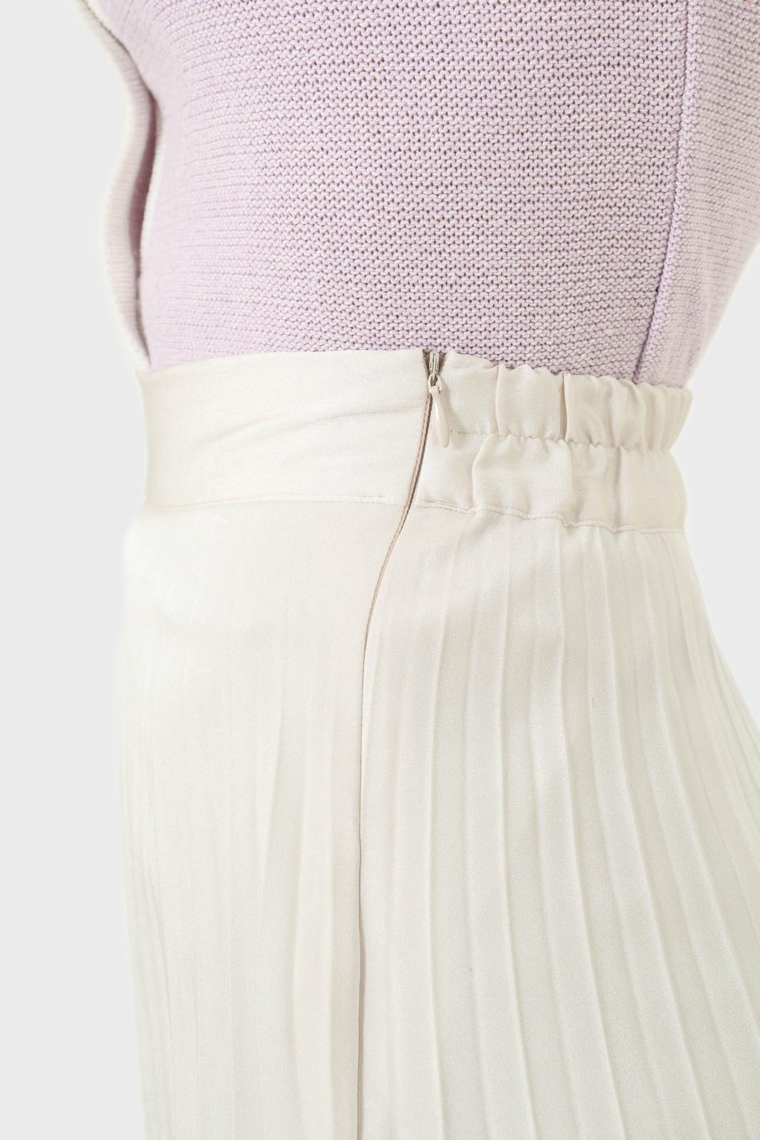 Beige metallic pleated midi skirt