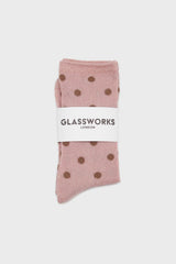 Pink and beige metallic polka dot socks