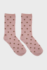 Pink and beige metallic polka dot socks