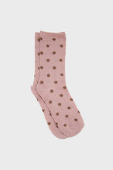 Pink and beige metallic polka dot socks