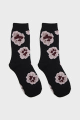 Black floral grid socks