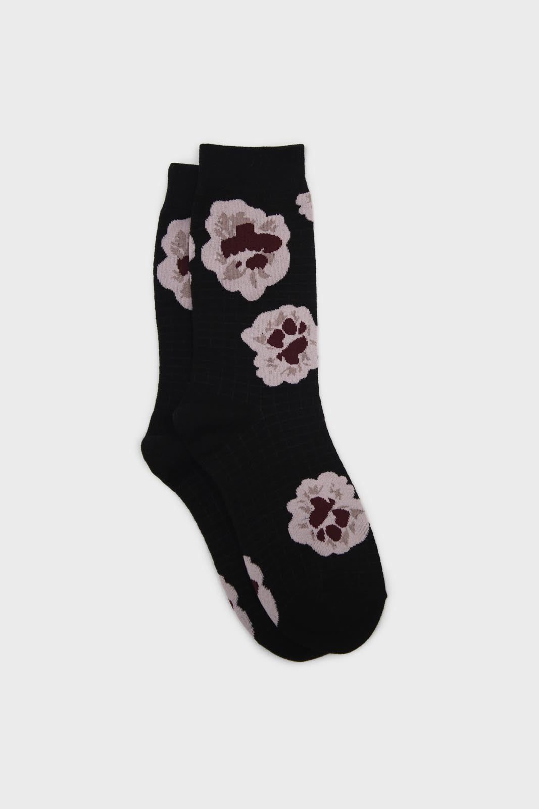 Black floral grid socks