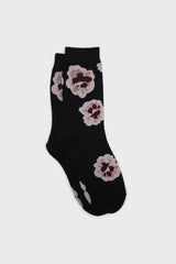 Black floral grid socks