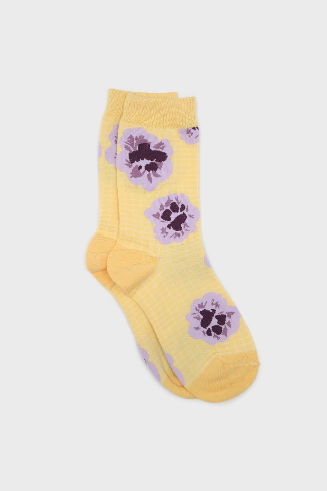Yellow floral grid socks