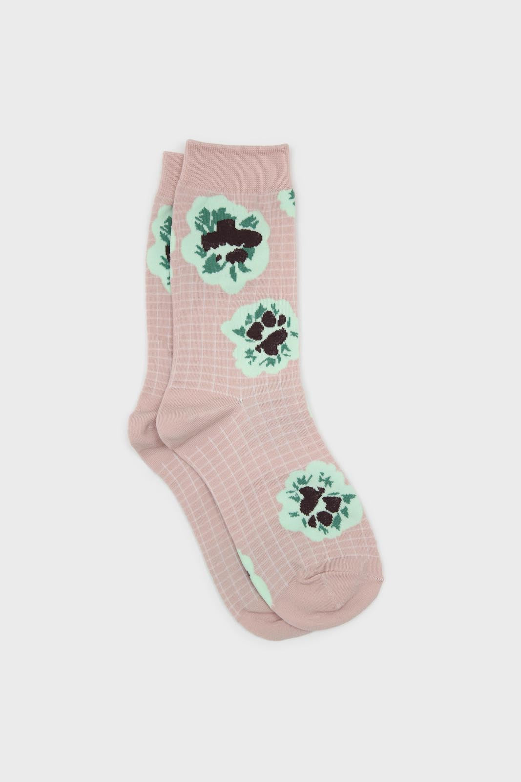 Beige floral grid socks