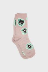 Beige floral grid socks