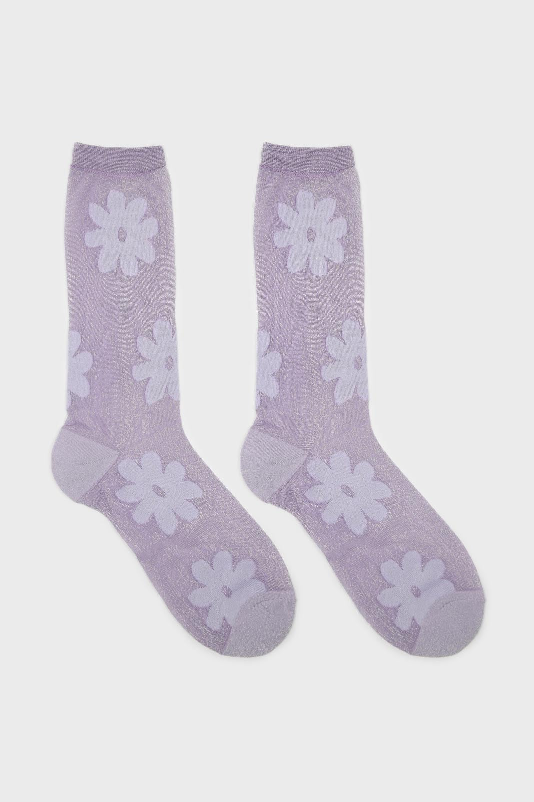 Lilac metallic sheer daisy socks