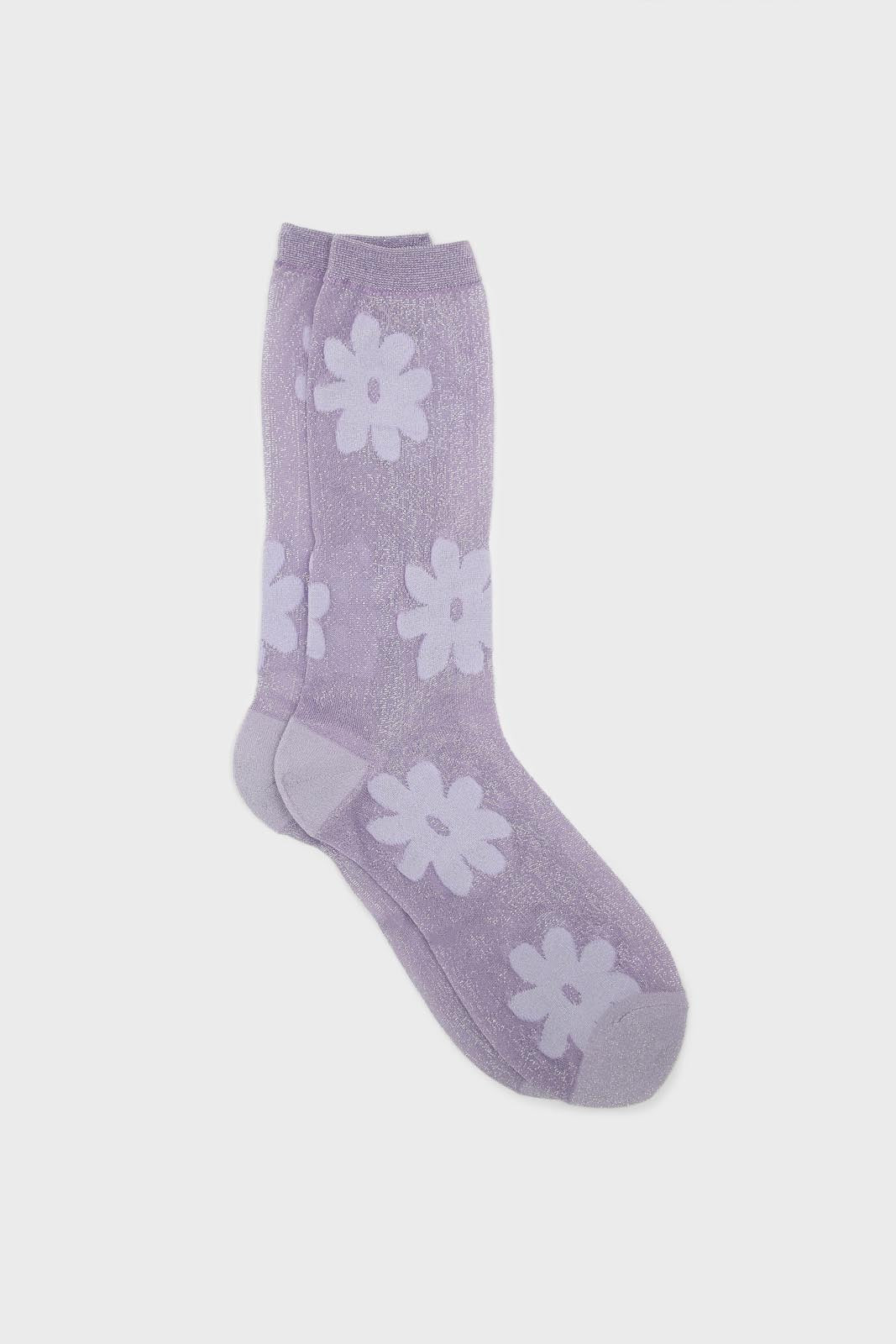 Lilac metallic sheer daisy socks