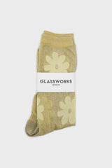 Yellow metallic sheer daisy socks