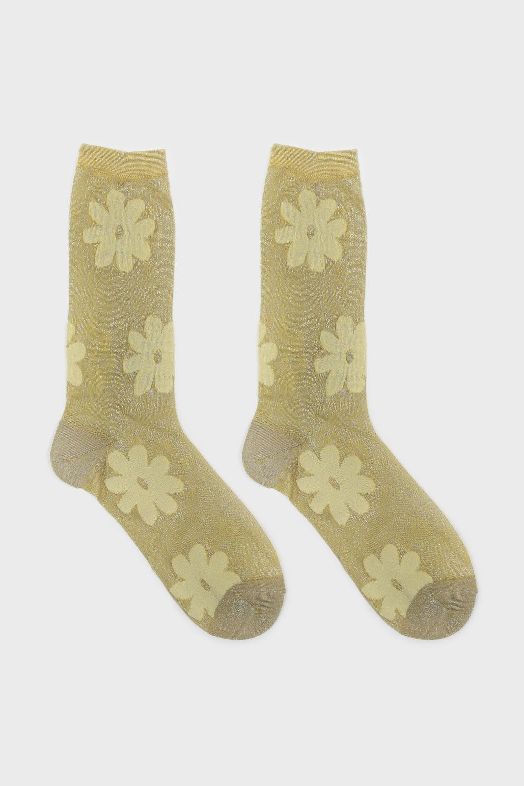 Yellow metallic sheer daisy socks