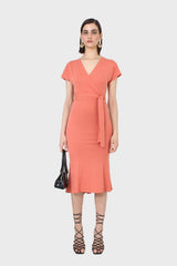 Orange short sleeved wrap dress